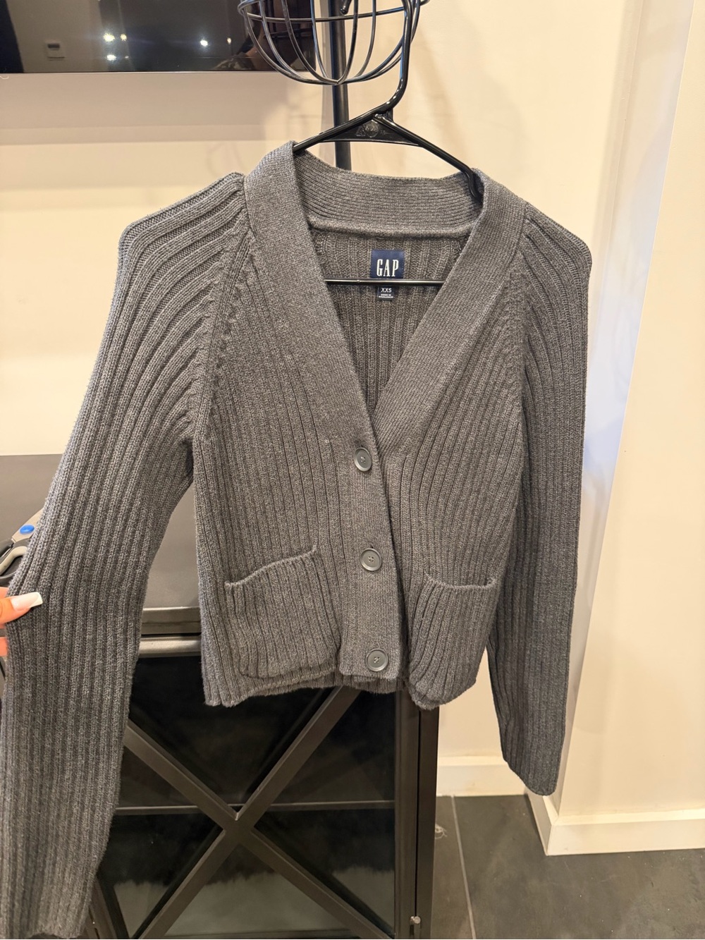 GAP Women's Charcoal Ribbed Button-Front Cardigan